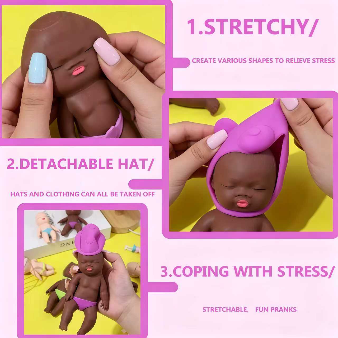 cute natasha stress relief dolls displayed on office desk