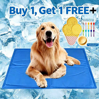 dog lying on cooling pet mat indoors staying cool and comfortable