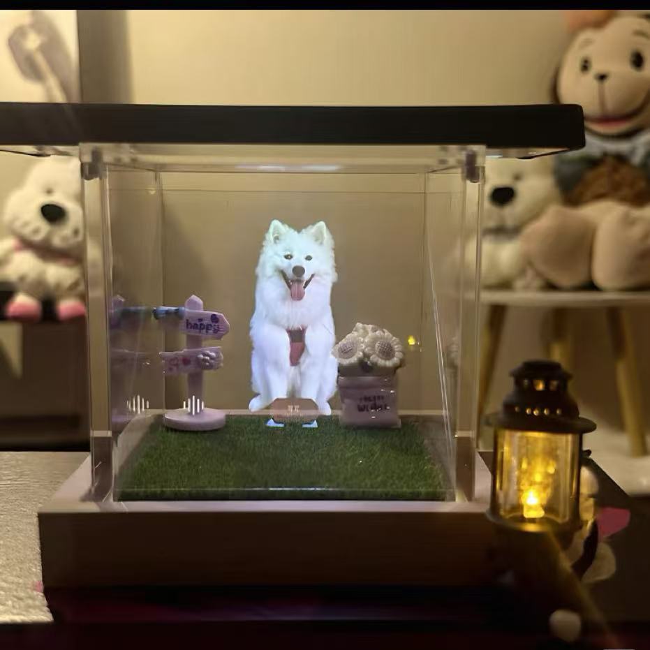 pet memory hologram display with soft glowing light for emotional keepsake