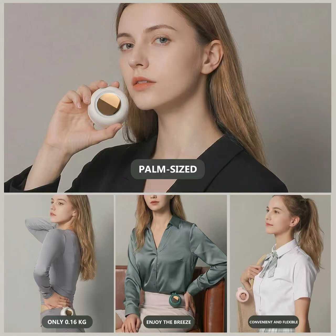 Portable buckle fan clipped onto waistband for hands-free summer cooling